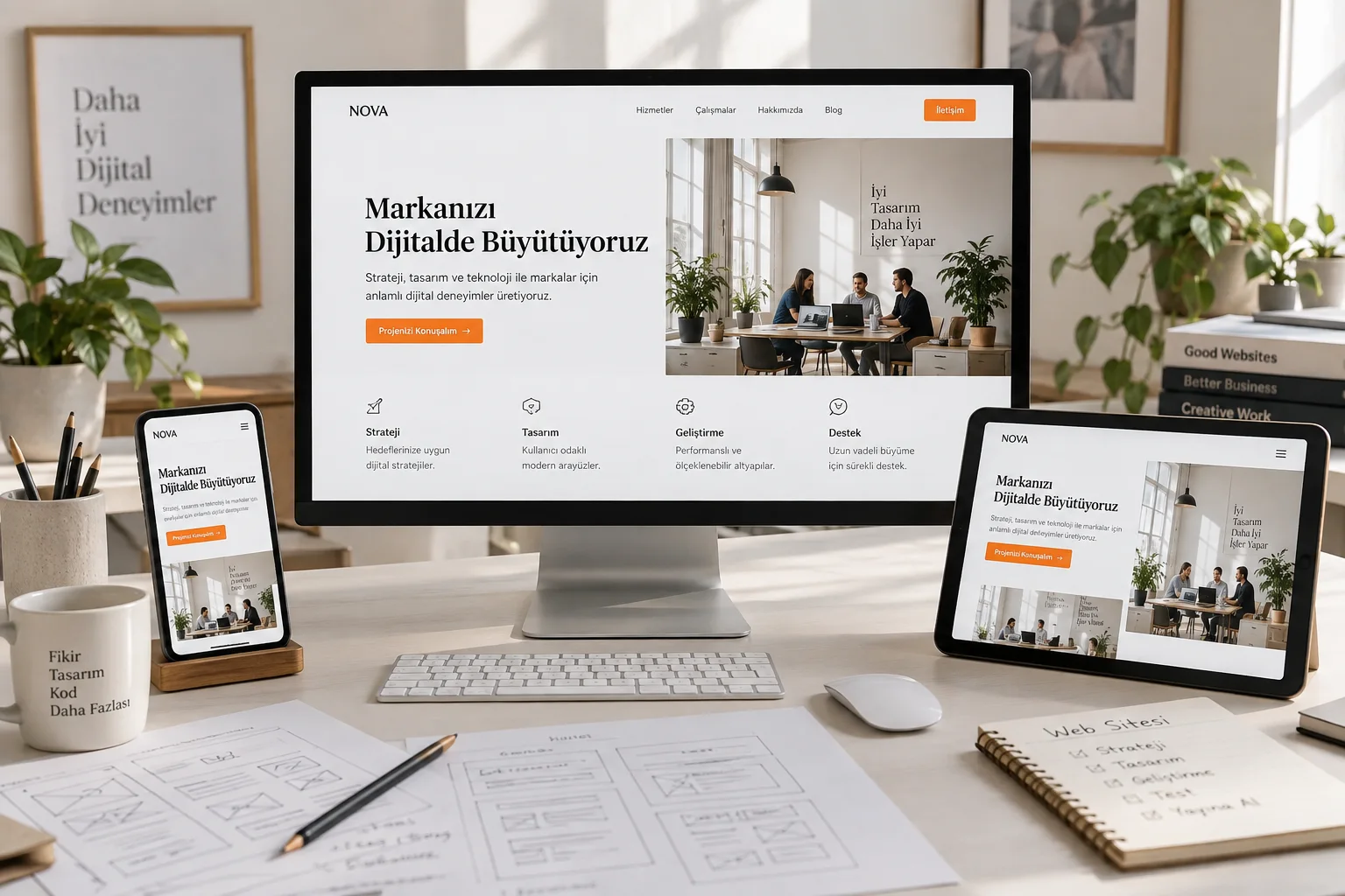 Masaüstü, tablet ve telefonda aynı web sitesinin duyarlı tasarımı